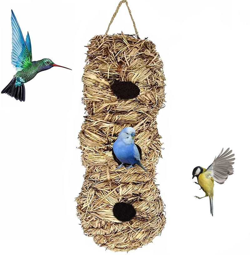 Hamiledyi Hanging Grass Birdhouses Bird Houses for Outside Bird Roosting Pocket Songbirds House Grass Bird Hut Outdoor Shelter for Birds Hanging Bluebird Houses with 3 Holes - Image 1